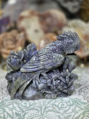 Purple Labradorite Spectrolite Carved Parrot